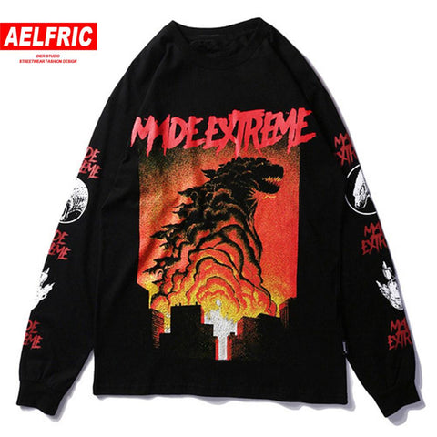 Aelfric 2019 Japan Style Tops Monster Printed T-shirt Women Summer Long Sleeve Hip Hop Cotton T Shirt Harajuku Streetwear Tshirt